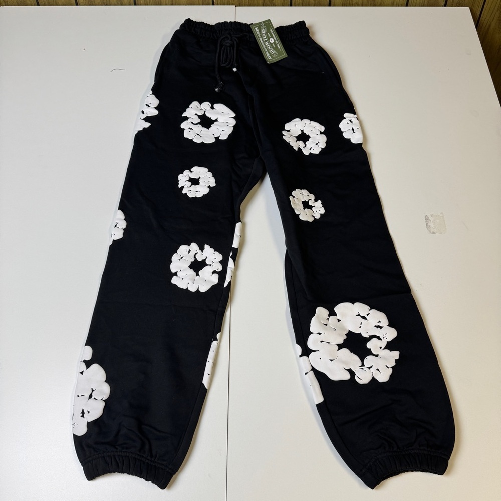 Denim Tears Jeans Black Cotton Wreath Logo Streetwear Mens Unisex